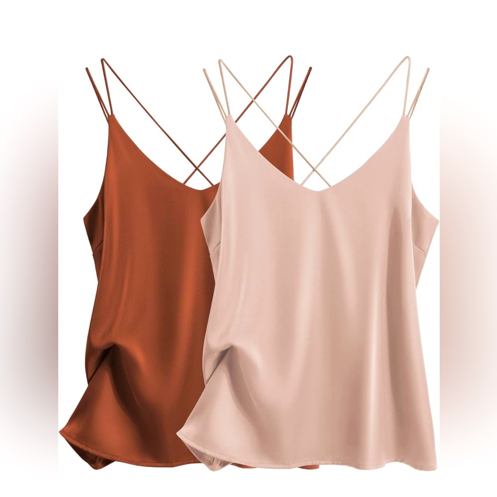 Elegant Women's Spaghetti Strap Tops - Brown and Cream